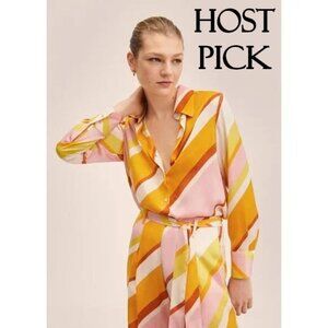 NWT Mango multicolour diagonal striped satin-effect blouse, 10